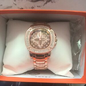 Womens Designer Rose Gold Watch with Crystal Accents